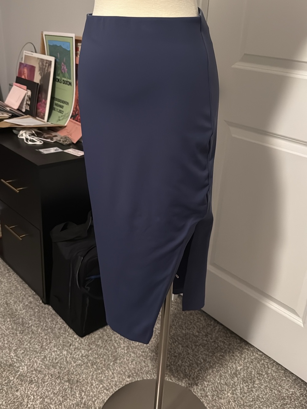 Sleek blue grey Pencil Skirt with Side Slit
